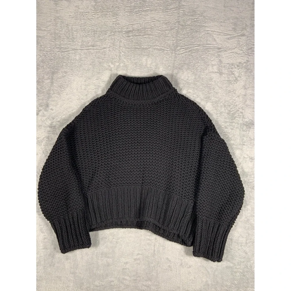 Free People My Only Sunshine Women's Sweater M Black Cropped Silhouette